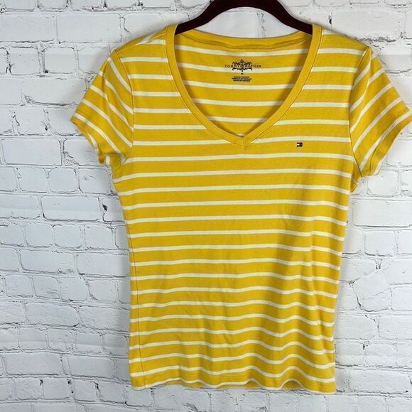 Tommy Hilfiger Yellow and White Stripe Tee - Picture 1 of 6